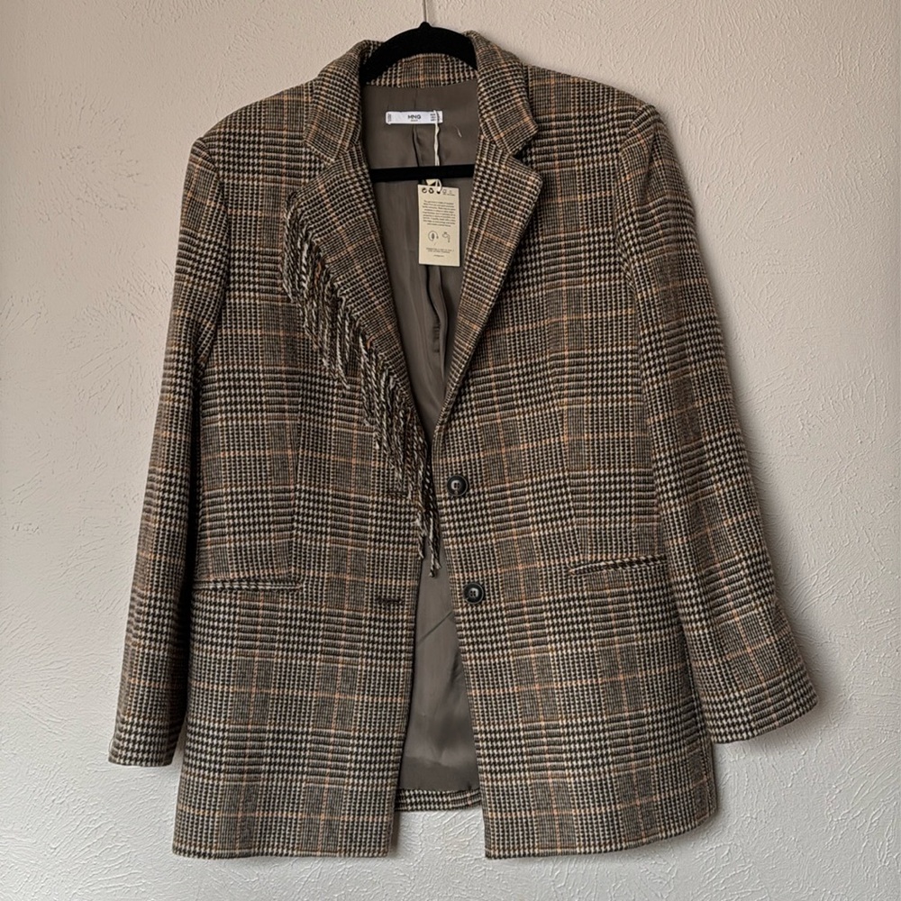 Plaid blazer with fringe detail
